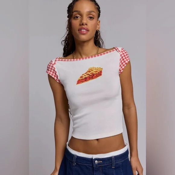 UO Kimchi Blue Willow Pie Graphic Boatneck Baby Tee - Picture 1 of 3